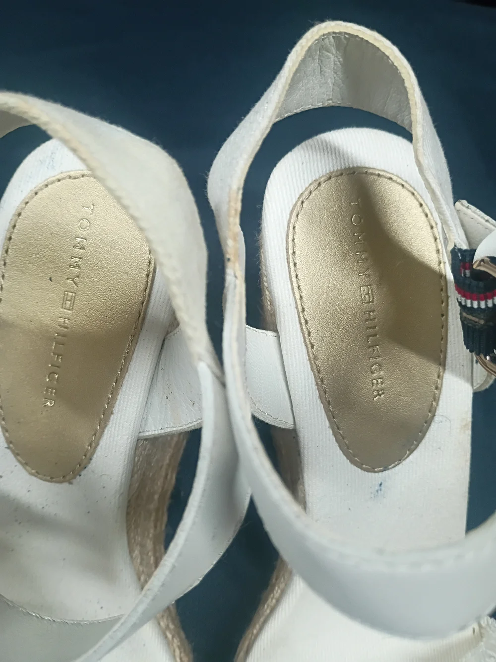 Tommy Hilfiger White Canvas Espadrille Wedge Sandals